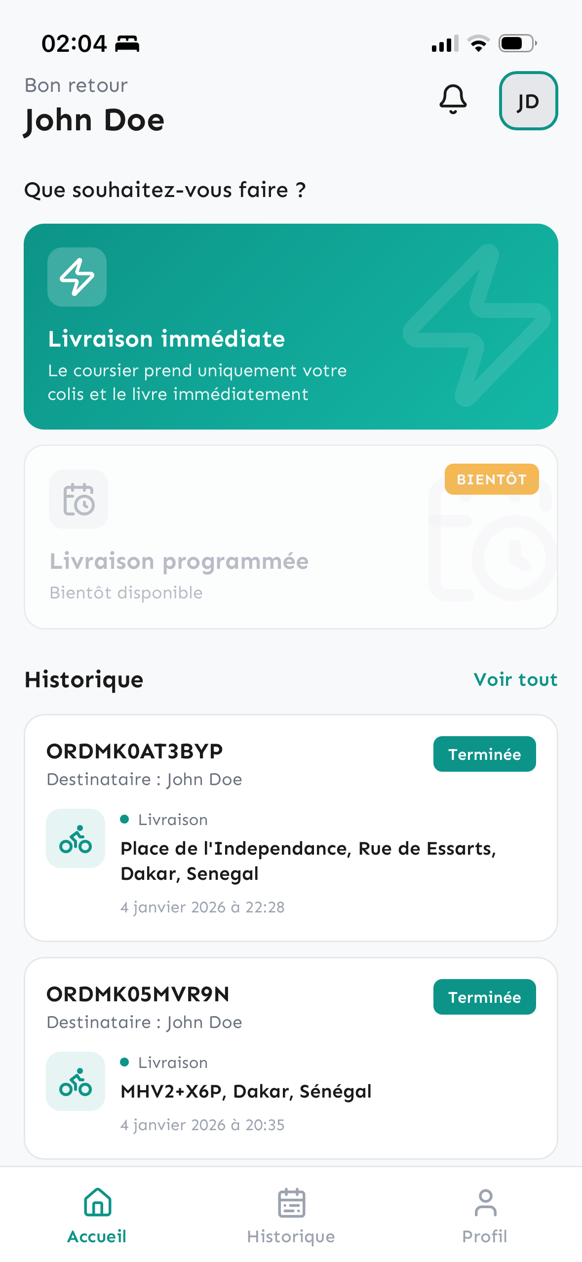Application Takkia - Interface de livraison